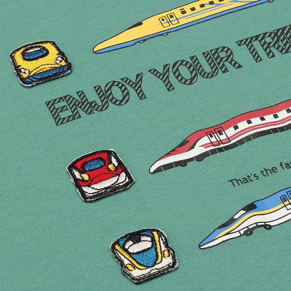 100 % cotton train vehicle print emblem T -shirt Green Design point 1