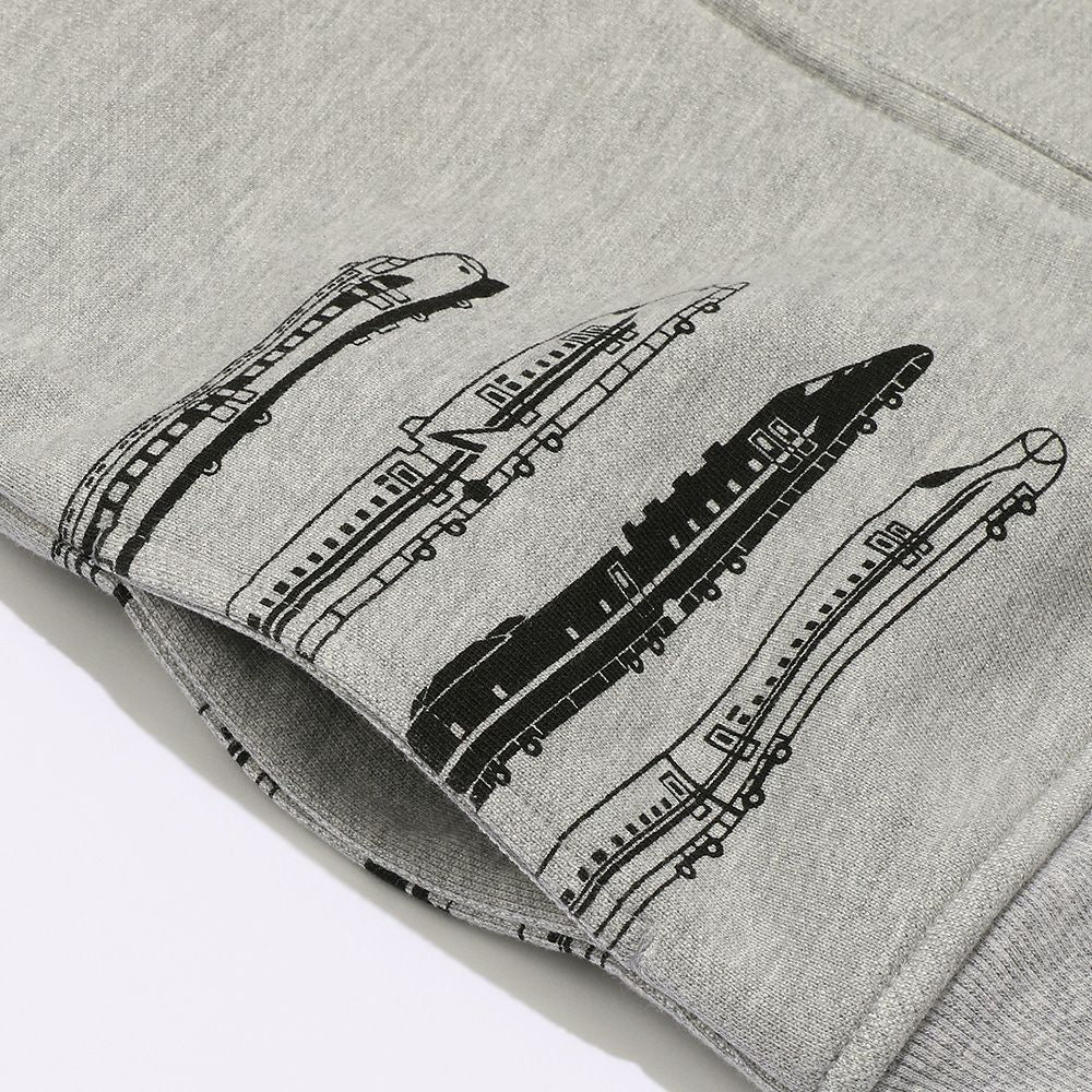 Train vehicle print back hair park jacket Misty Gray Design point 1