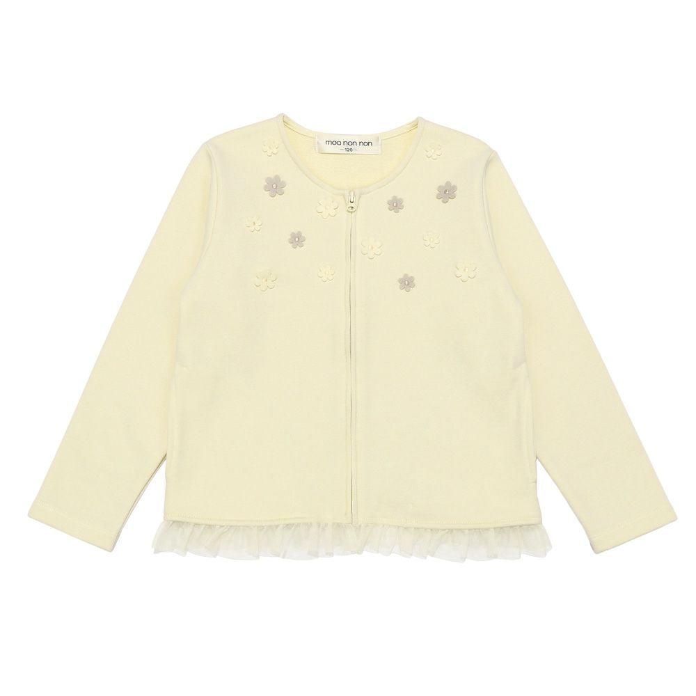Back hair flower cardigan with pocket & frills Ivory front