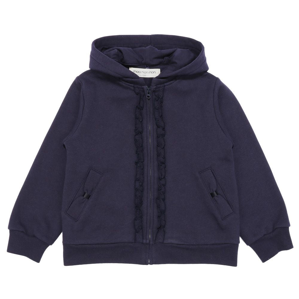 Hood removable frills & pockets back brushed hoodie Navy front