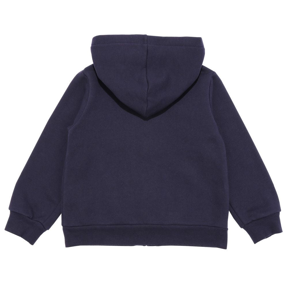 Hood removable frills & pockets back brushed hoodie Navy back