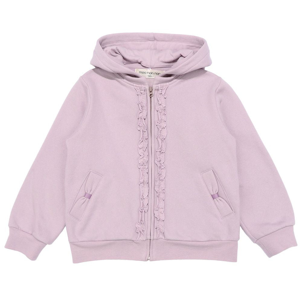 Hood removable frills & pockets back brushed hoodie Purple front