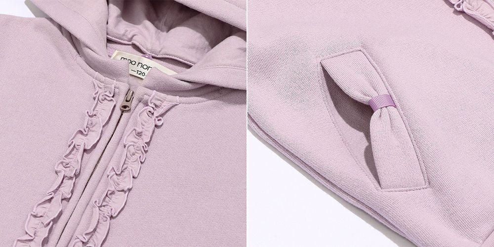 Hood removable frills & pockets back brushed hoodie Purple Design point 1