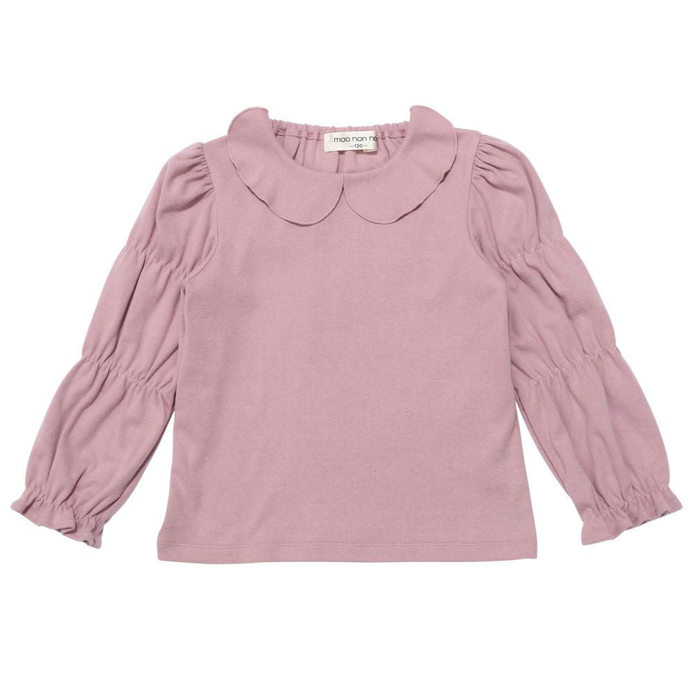 Gather puff & frill sleeve T -shirt with collar Pink front
