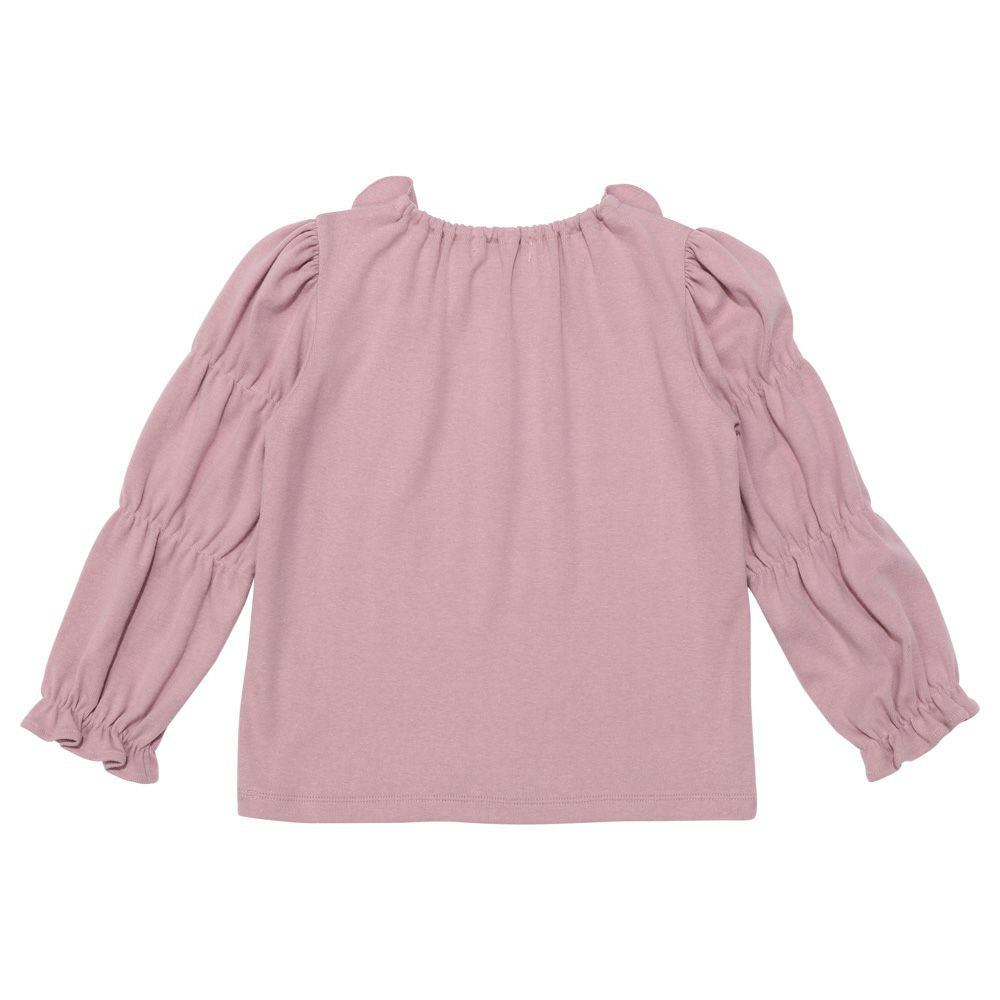 Gather puff & frill sleeve T -shirt with collar Pink back