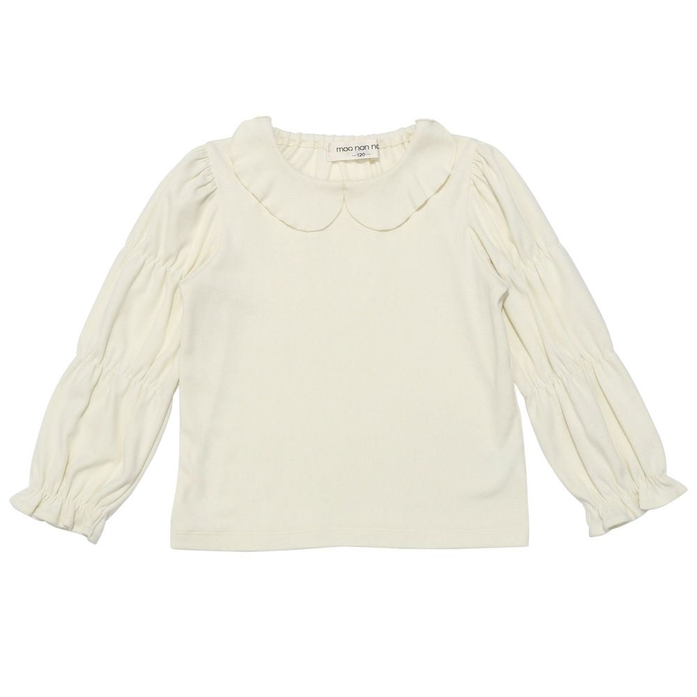 Gather puff & frill sleeve T -shirt with collar Off White front