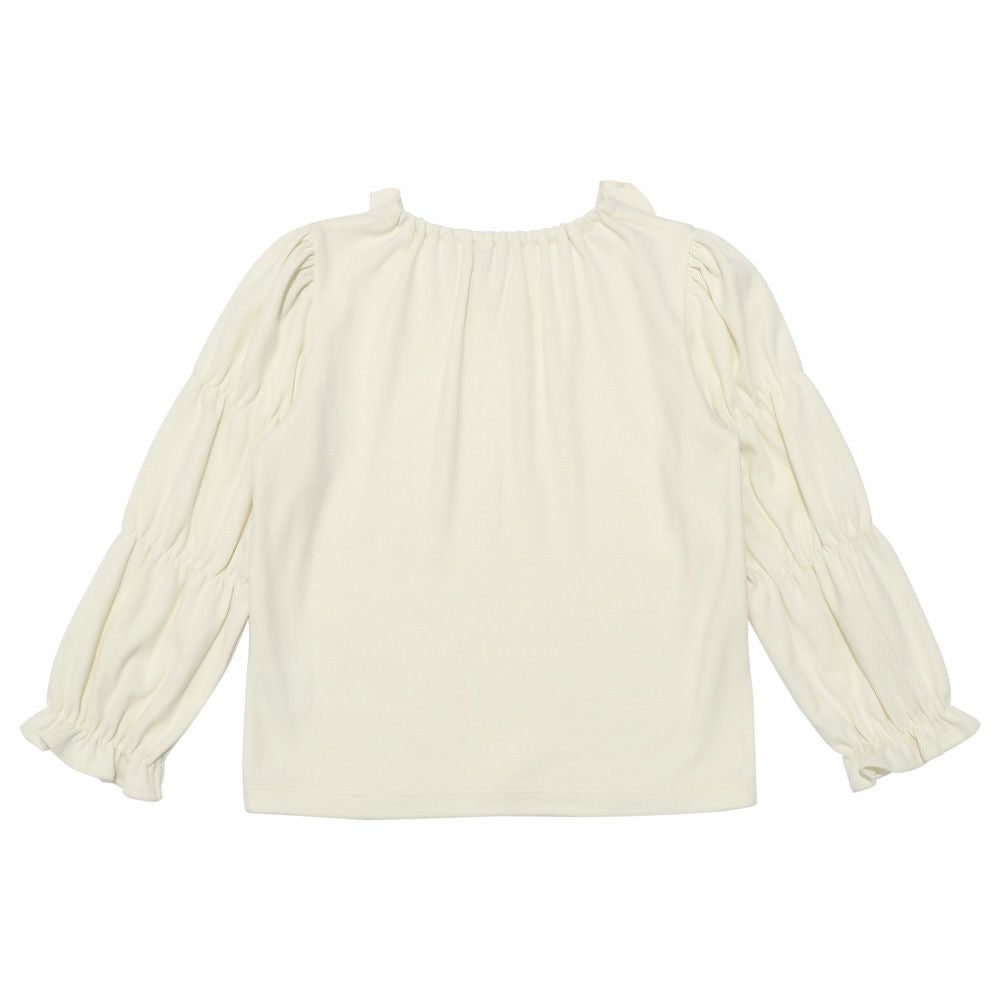 Gather puff & frill sleeve T -shirt with collar Off White back