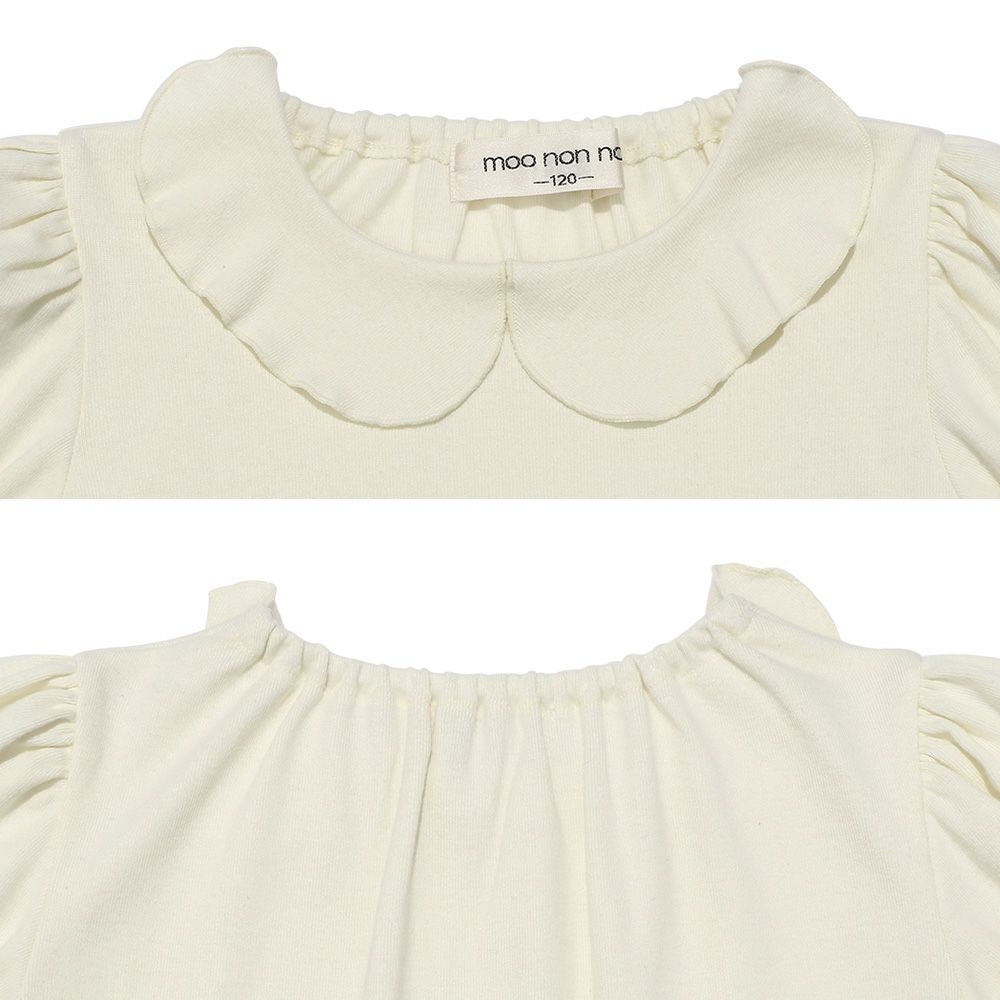 Gather puff & frill sleeve T -shirt with collar Off White Design point 1