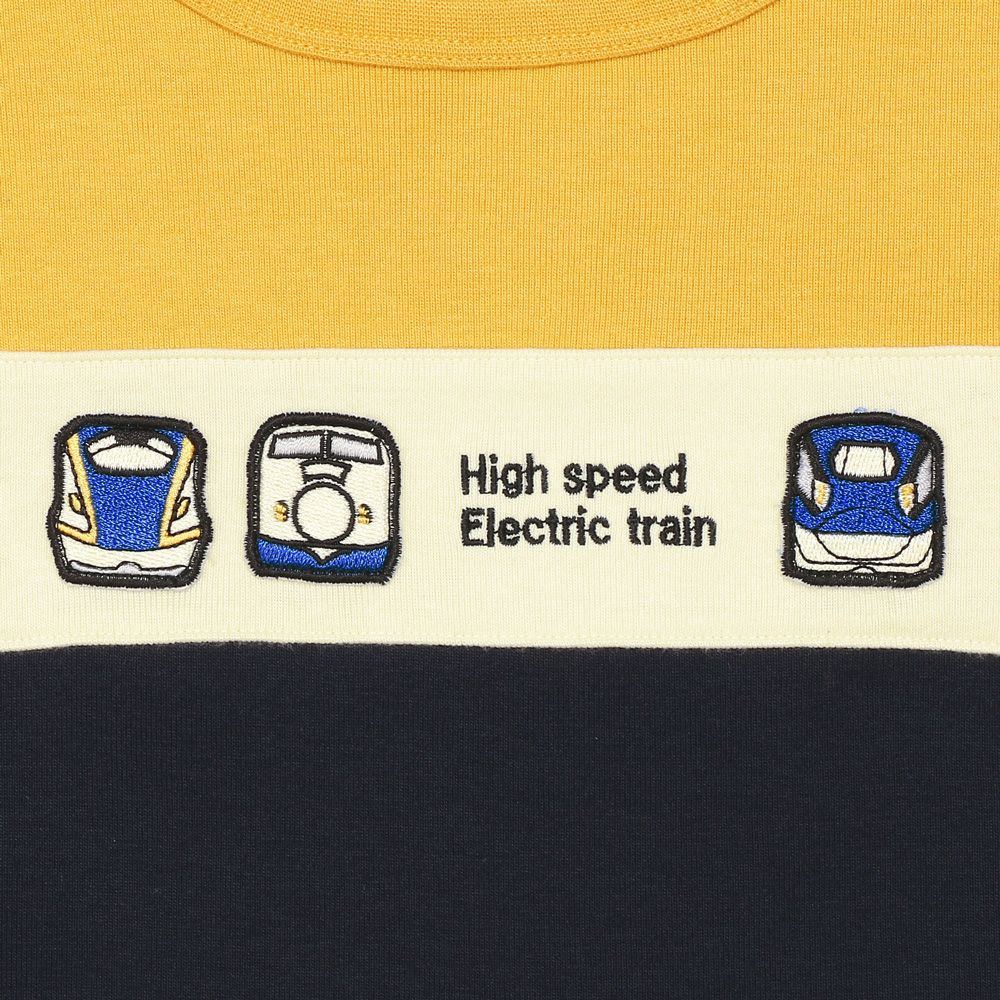 Train vehicle vehicle emblem three -color switching T -shirt Yellow Design point 1
