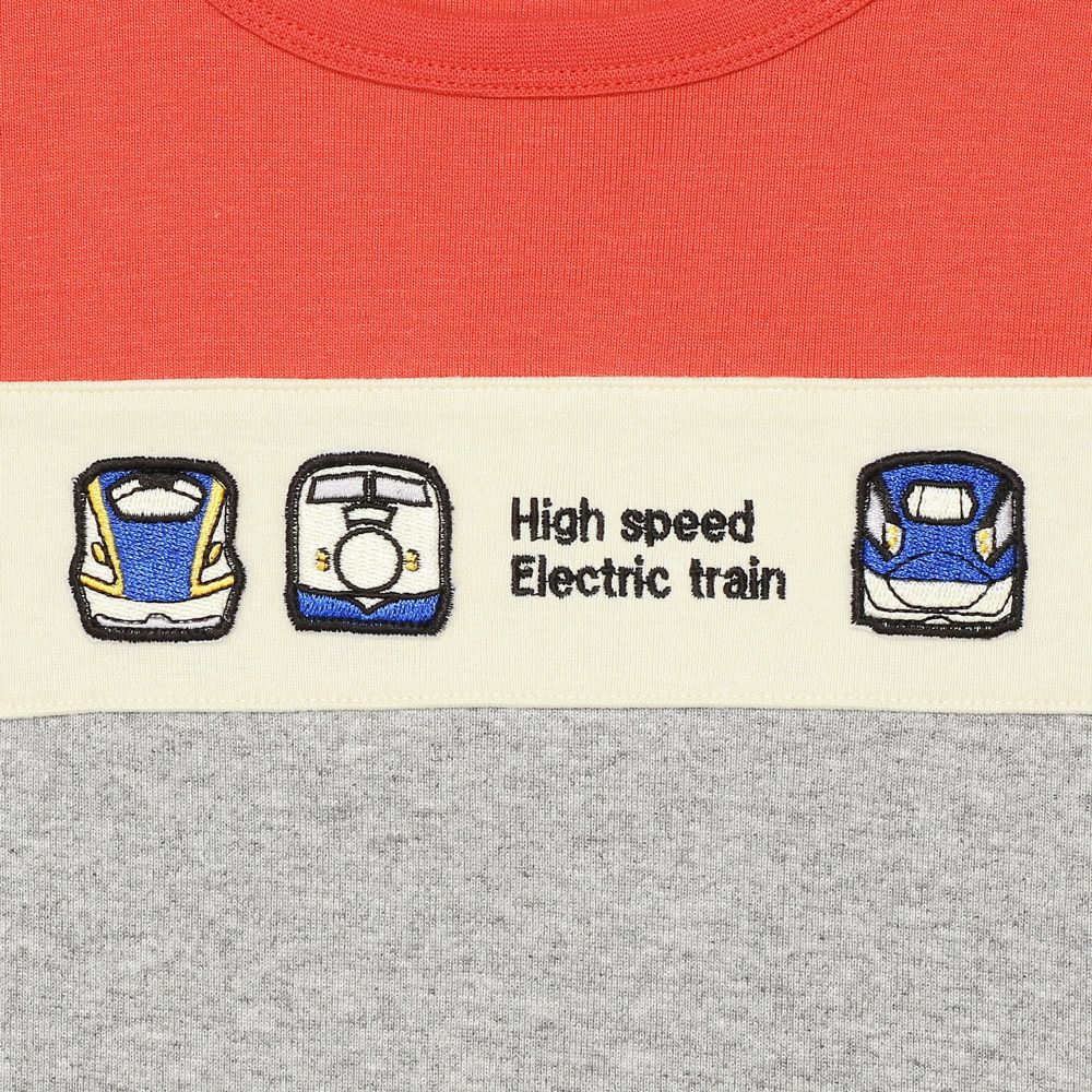Train vehicle vehicle emblem three -color switching T -shirt Orange Design point 1