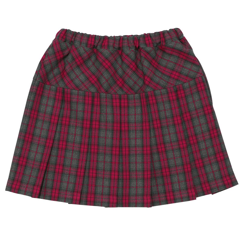 Check pattern pleated skirt Red front