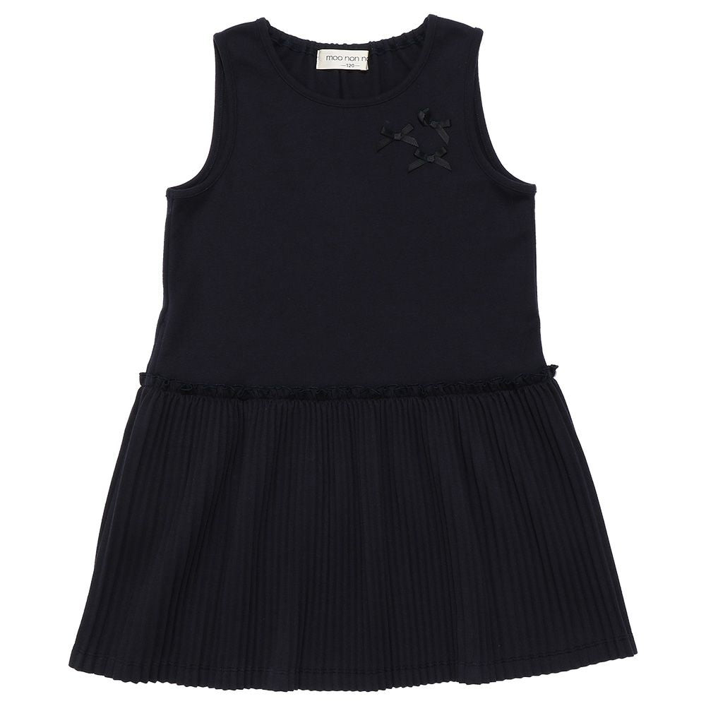 Pleated dress with ribbon Navy front
