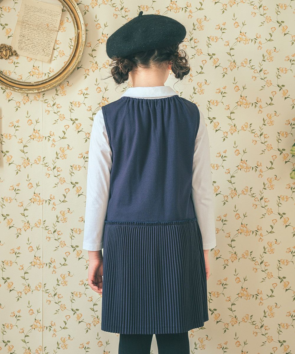 Pleated dress with ribbon Navy model image 2