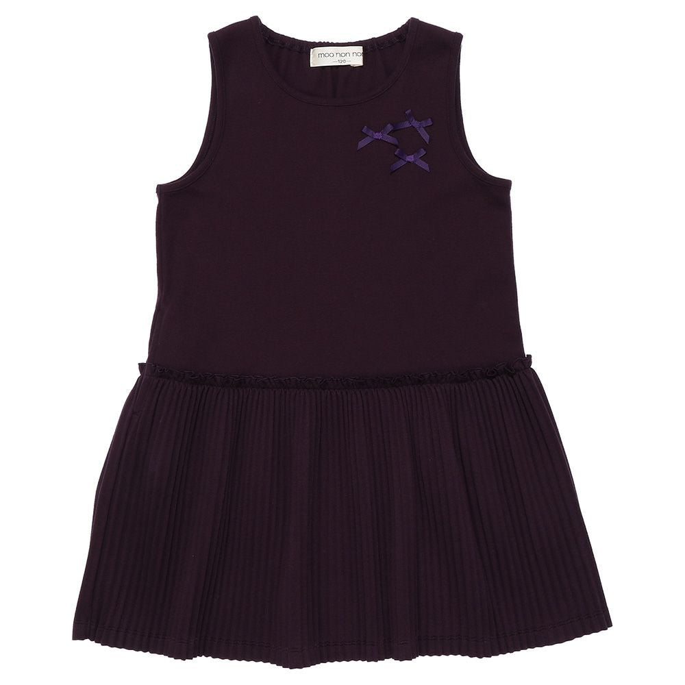 Pleated dress with ribbon Purple front