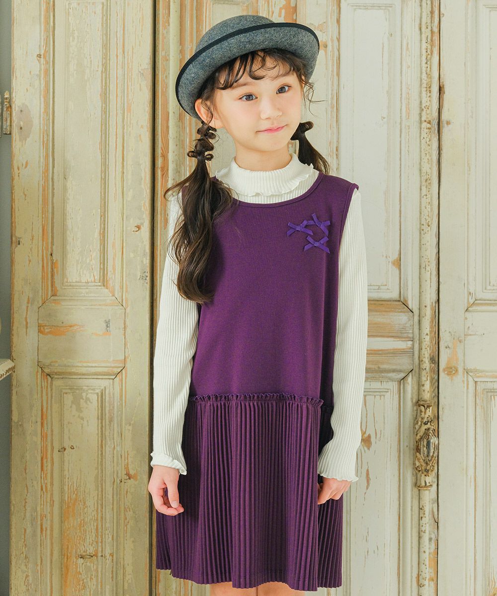 Pleated dress with ribbon Purple model image up
