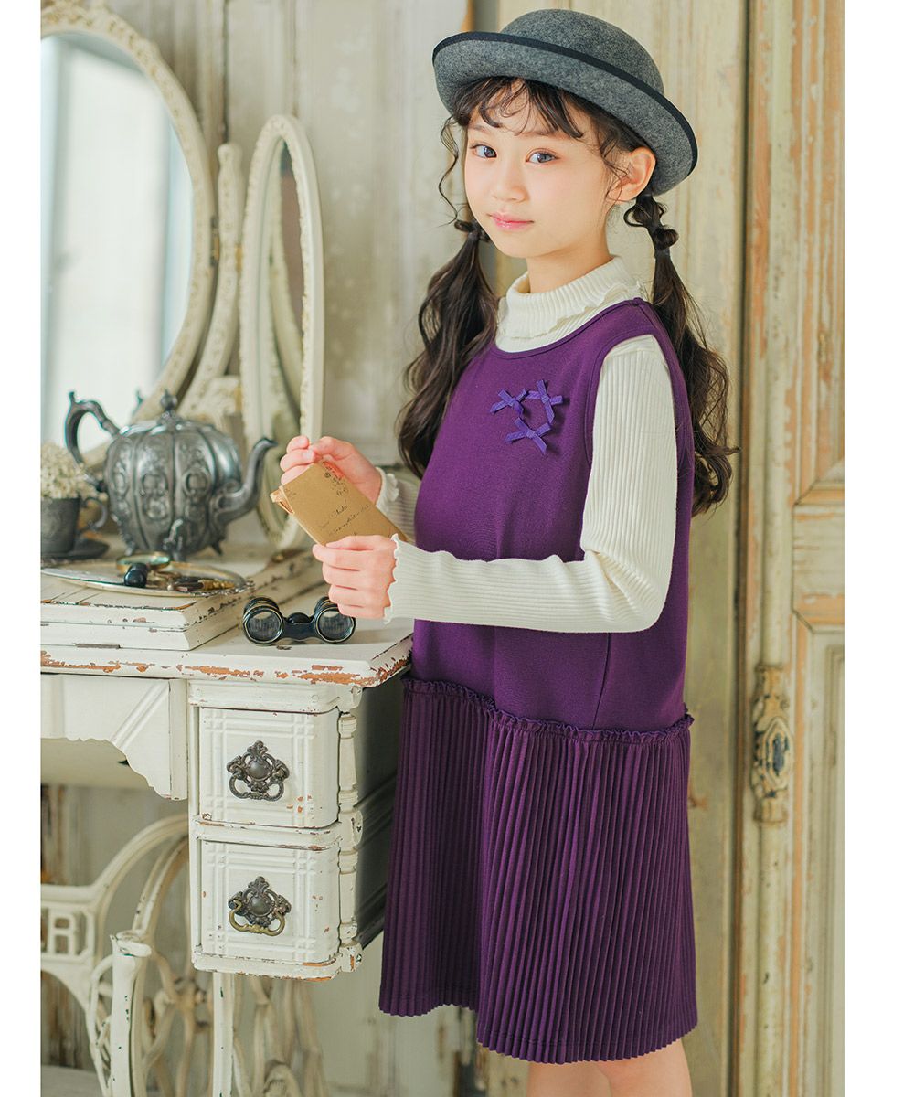 Pleated dress with ribbon Purple model image 1