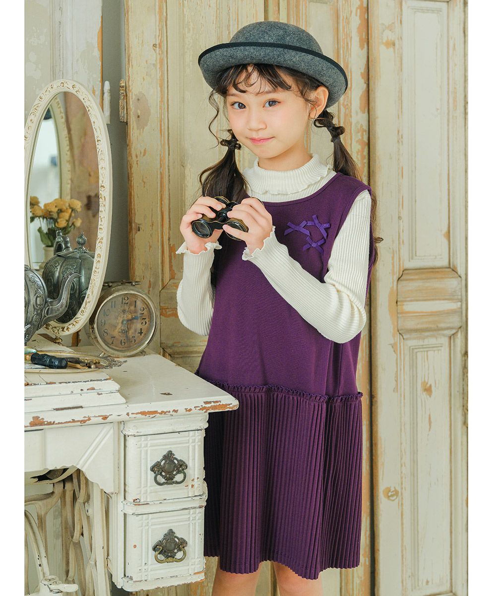 Pleated dress with ribbon Purple model image 4