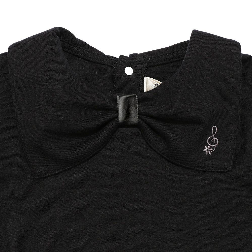 Ribbon collar notes embroidery T -shirt Black Design point 1
