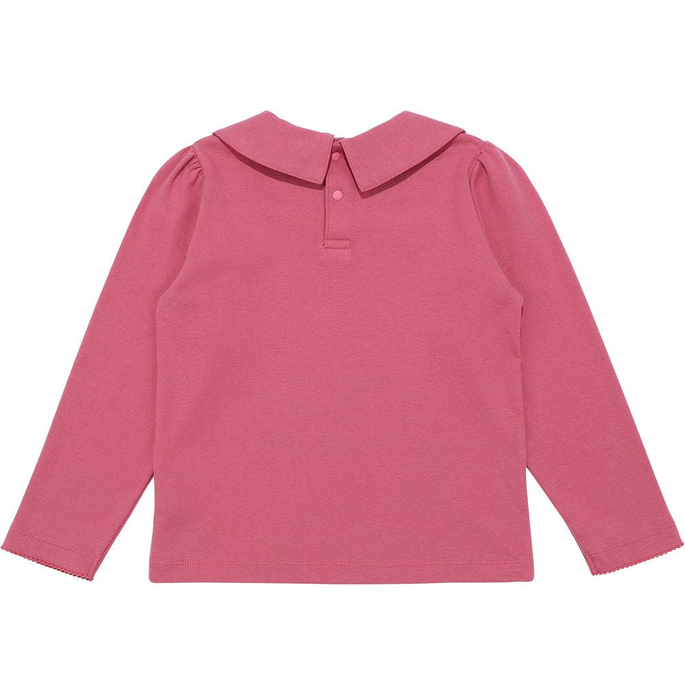 Ribbon collar notes embroidery T -shirt Pink back