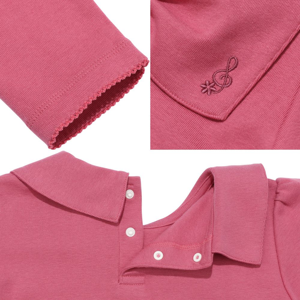 Ribbon collar notes embroidery T -shirt Pink Design point 2