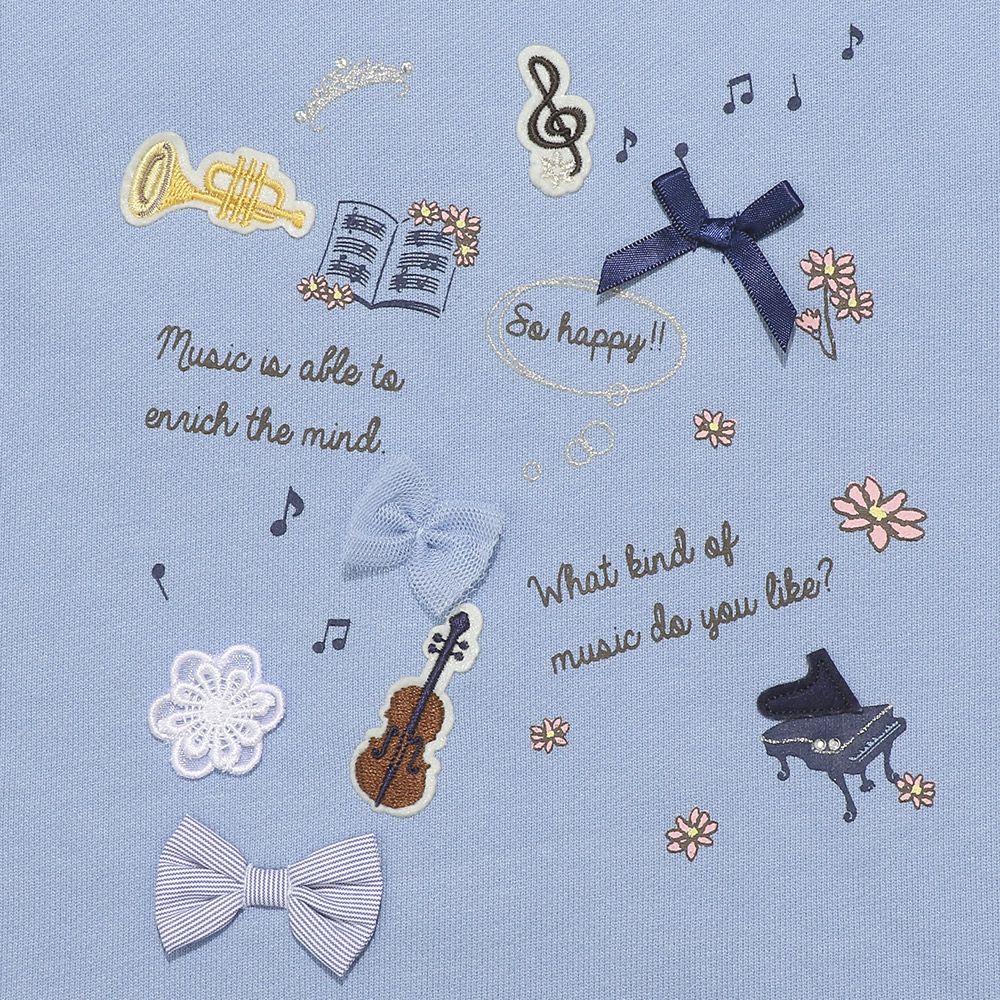 Musical instrument notes flower embroidery concert motif back hair trainer Blue Design point 1