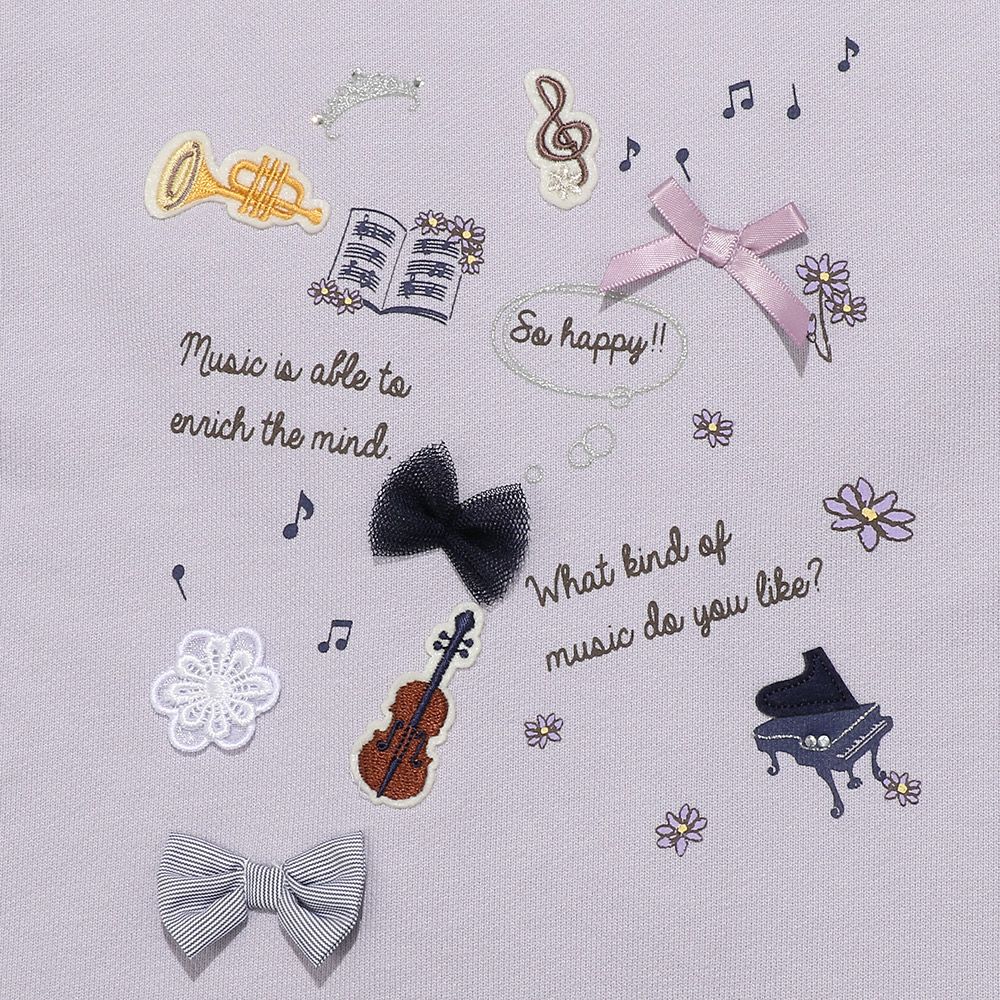 Musical instrument notes flower embroidery concert motif back hair trainer Purple Design point 1