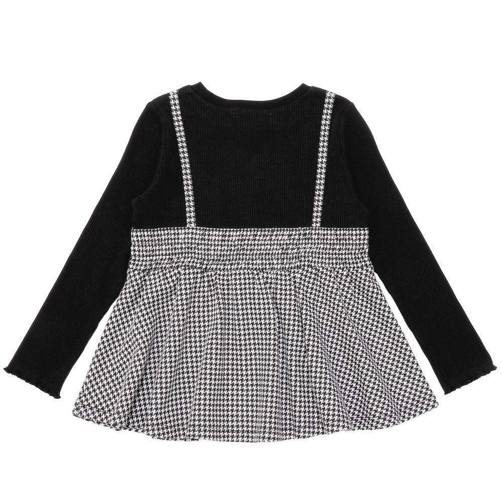 Houndstooth and plaid layered style peplum shirt Black back