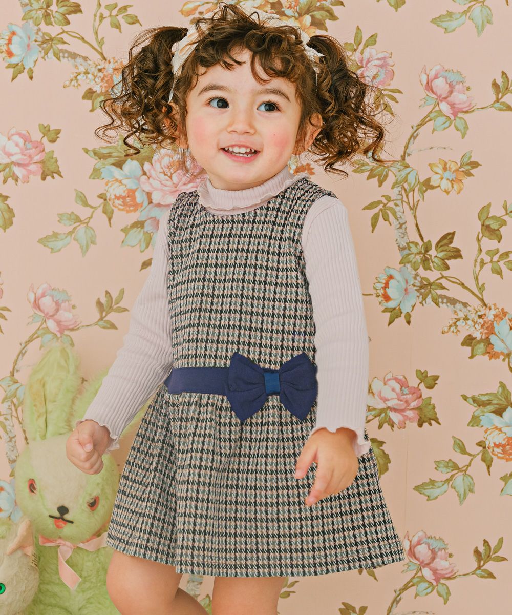 Staggered check pattern dress with ribbon MainImage