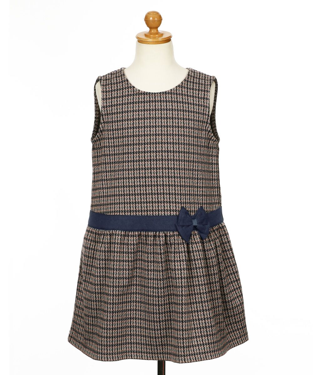 Staggered check pattern dress with ribbon Navy torso