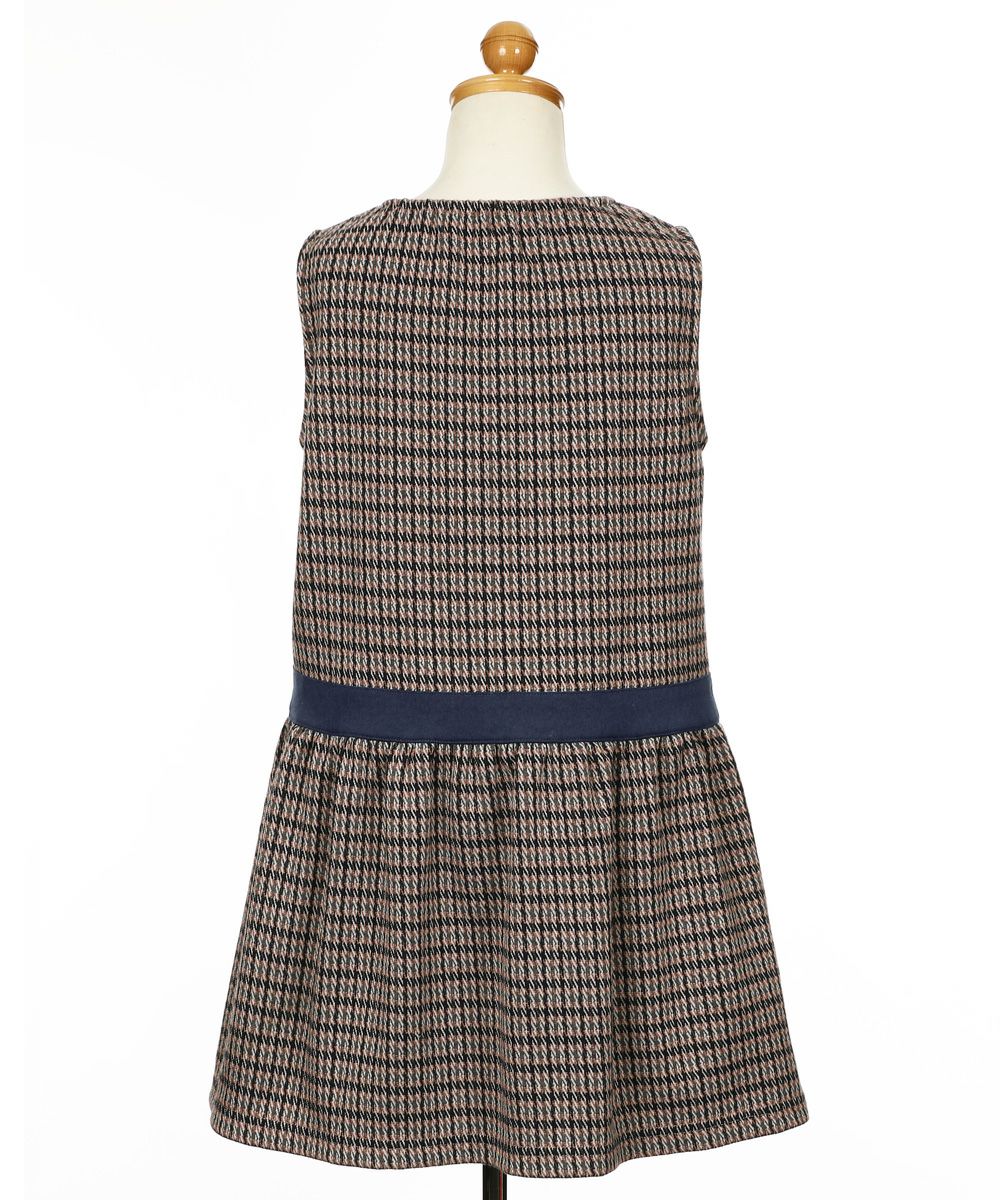 Staggered check pattern dress with ribbon Navy torso