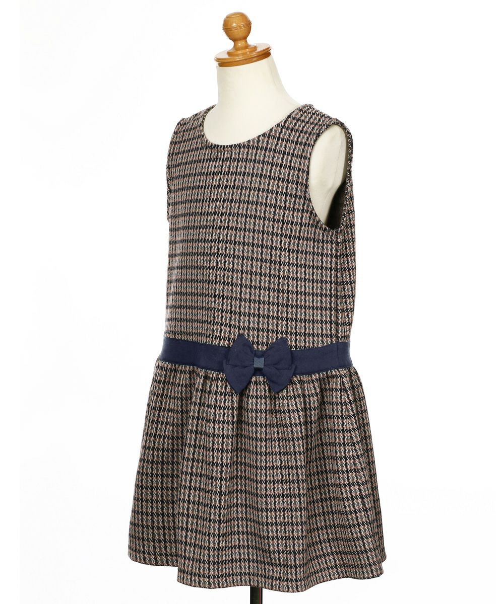 Staggered check pattern dress with ribbon Navy torso