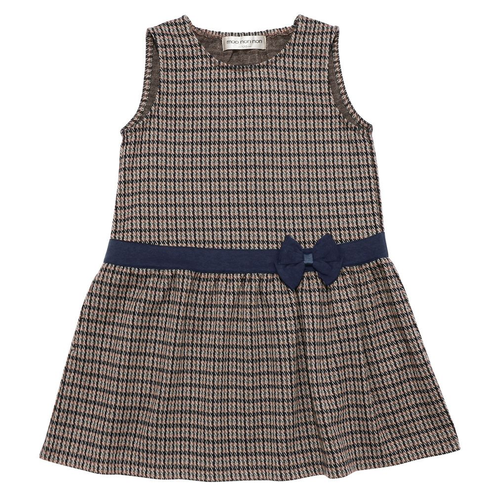 Staggered check pattern dress with ribbon Navy front