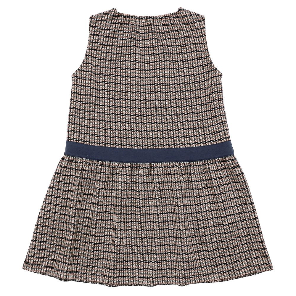Staggered check pattern dress with ribbon Navy back