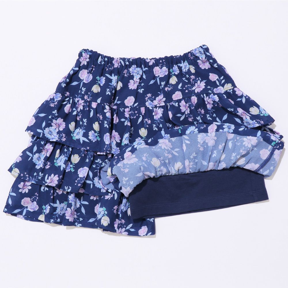 Original floral pattern frill culottation pants Navy Design point 1