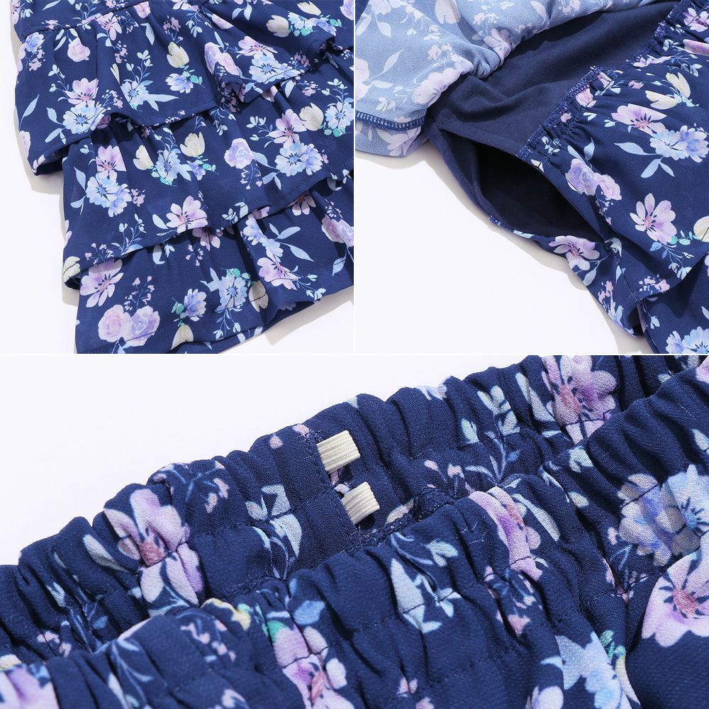 Original floral pattern frill culottation pants Navy Design point 2