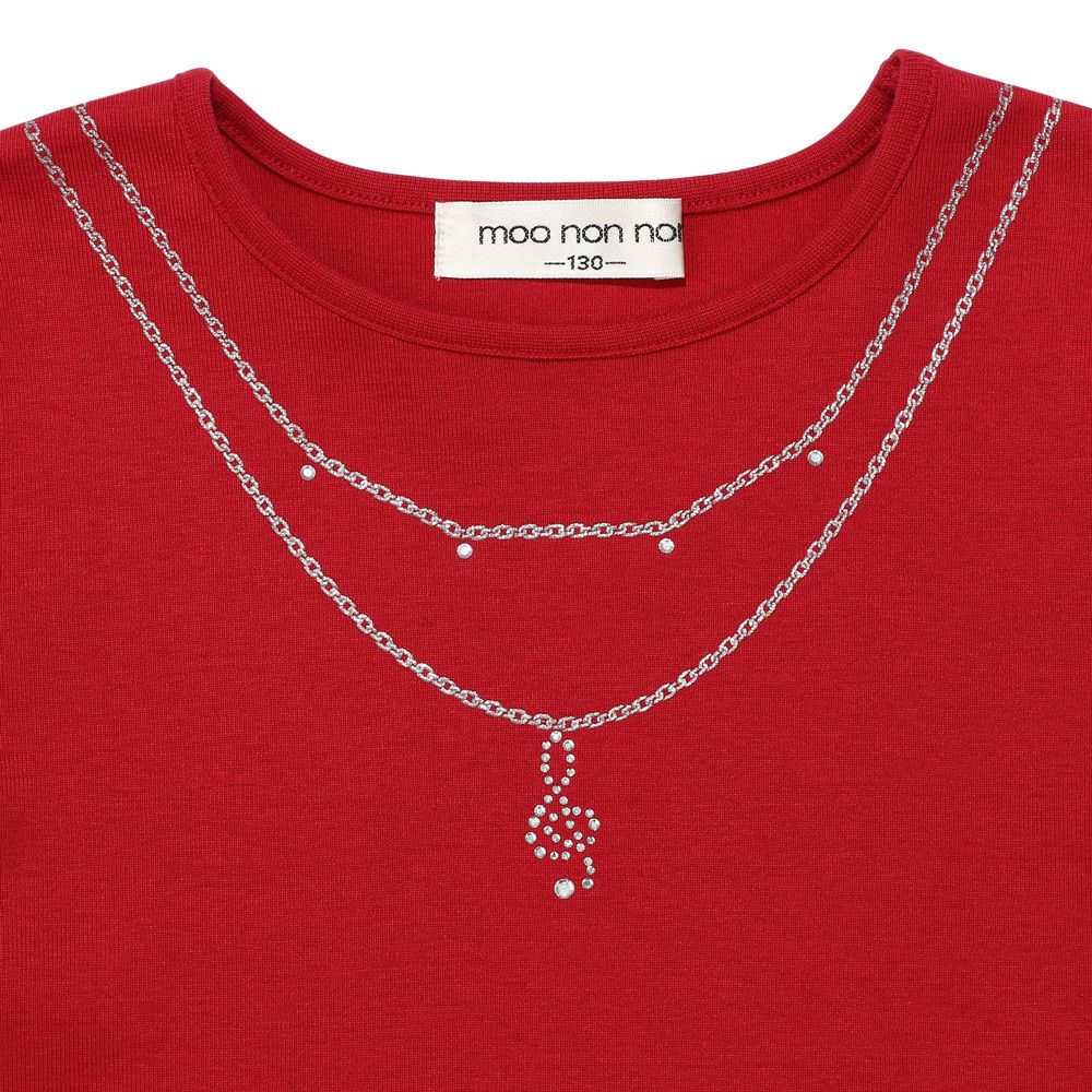 Necklace style glitter print notes Rhinestone T -shirt Red Design point 1