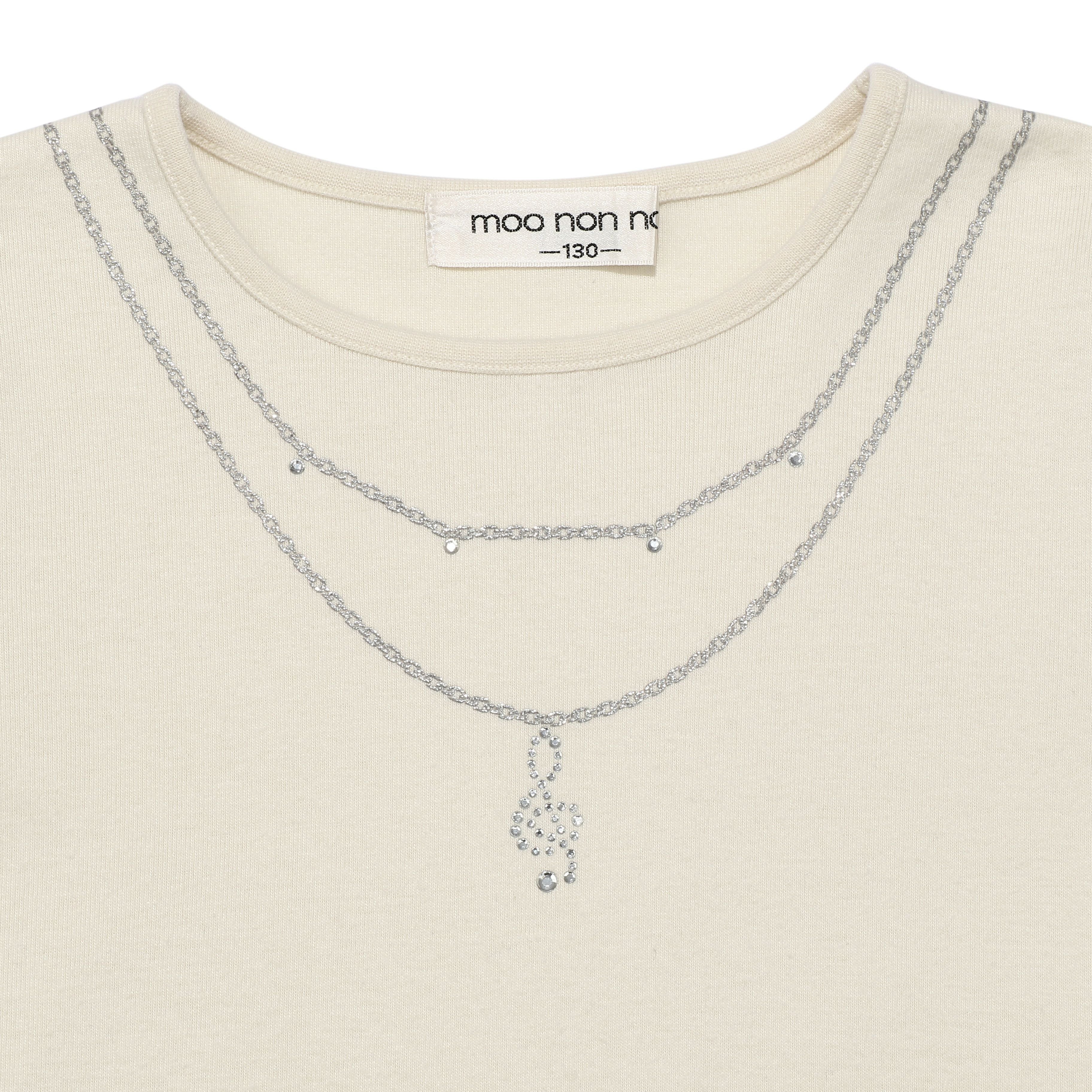 Necklace style glitter print notes Rhinestone T -shirt Off White Design point 1