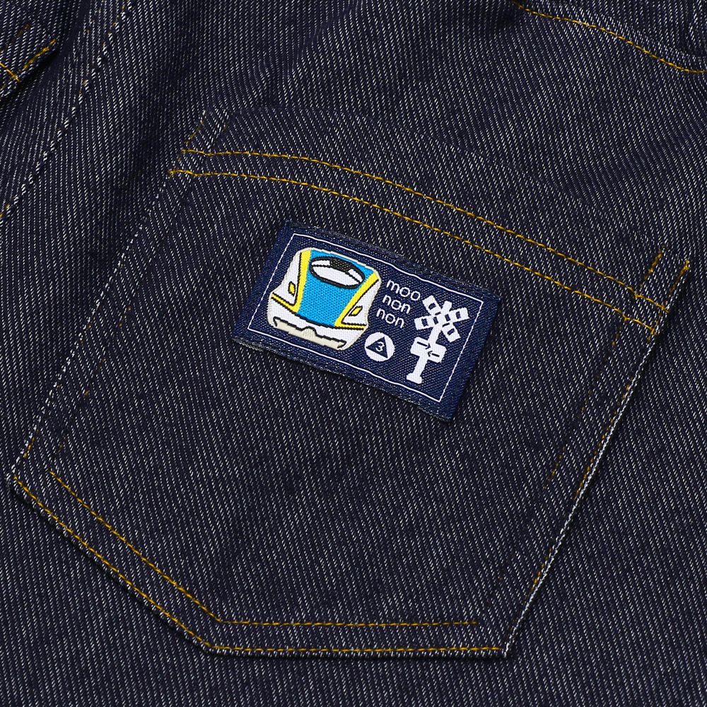 Stretch denim pants with vehicle logo emblem Navy Design point 1