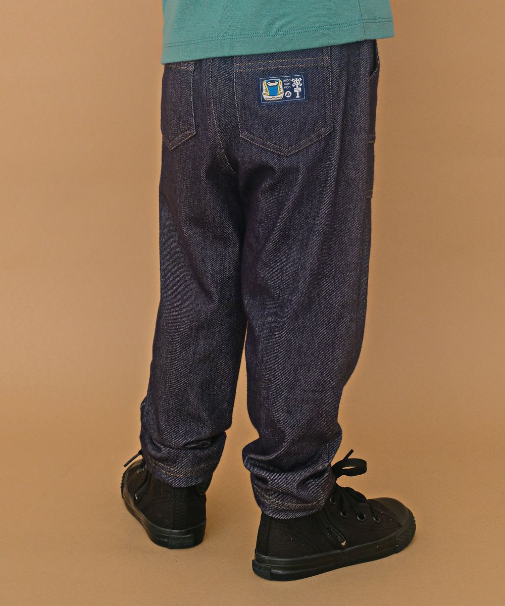 Stretch denim pants with vehicle logo emblem Navy model image whole body