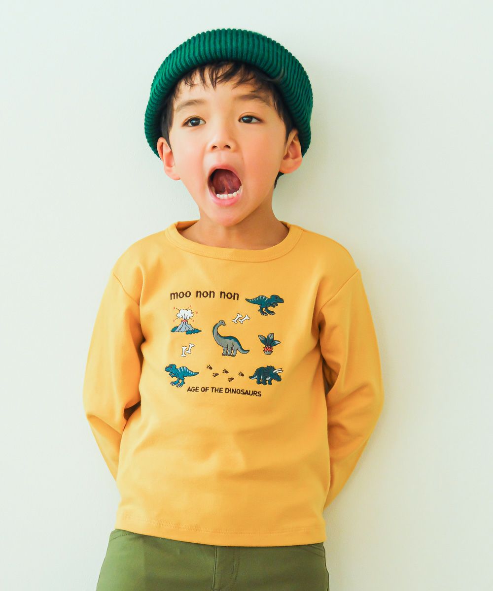 Logo & Dinosaur Embroidery Design T -shirt Yellow model image up