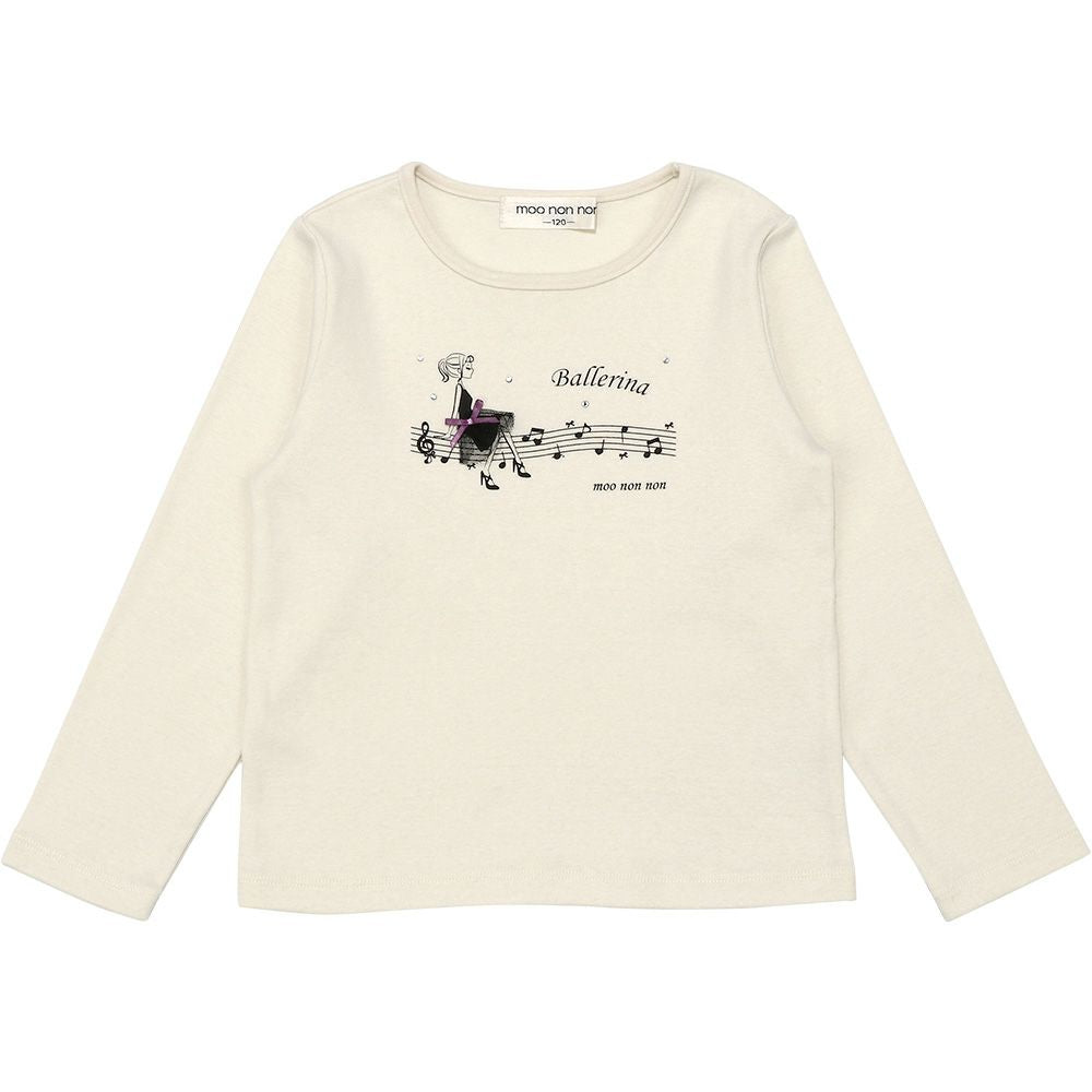 Girl motif note piano print T -shirt Off White front