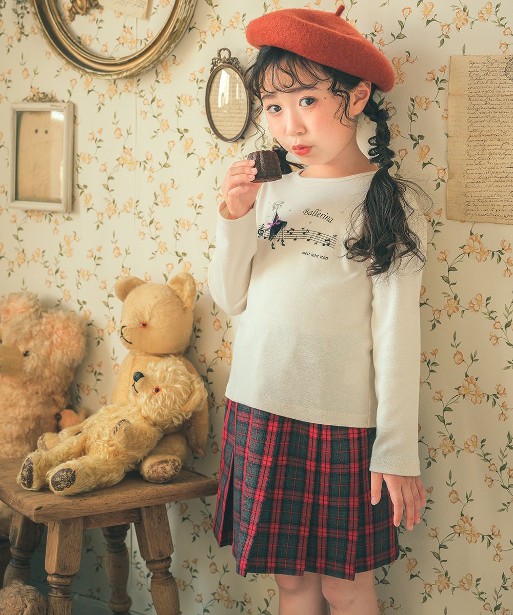 Girl motif note piano print T -shirt Off White model image up