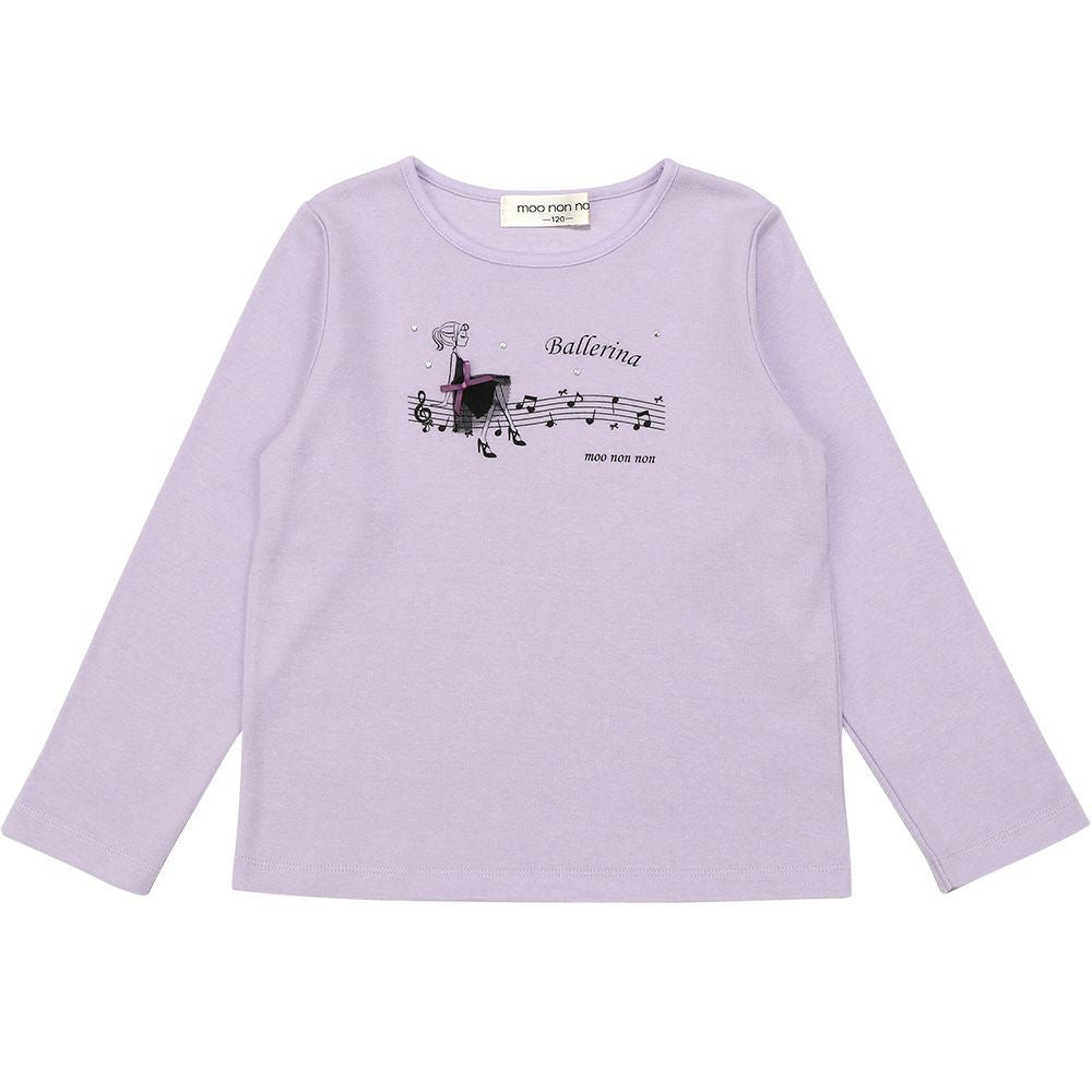 Girl motif note piano print T -shirt Purple front