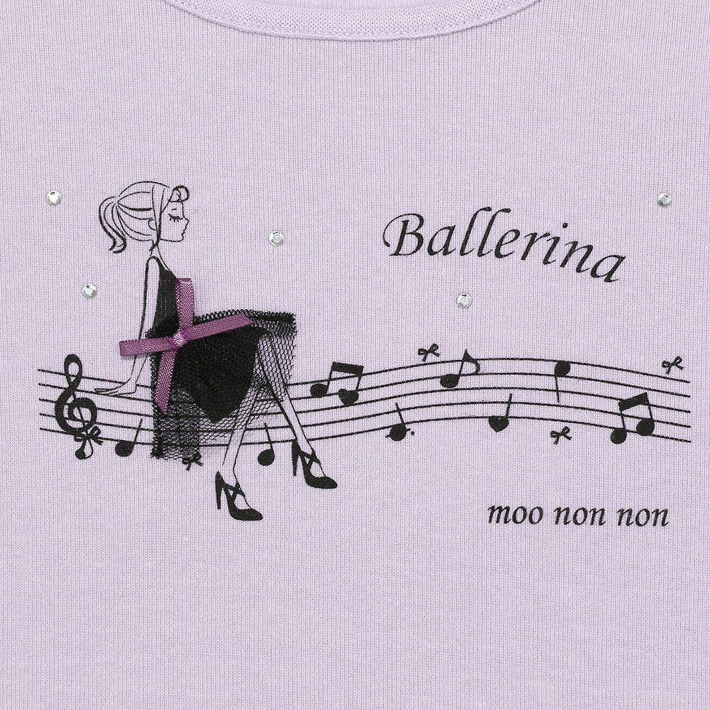 Girl motif note piano print T -shirt Purple Design point 1