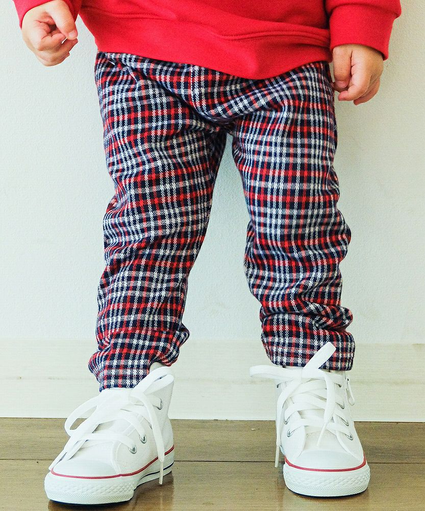 Check pattern 10 minutes length pants Red model image 3