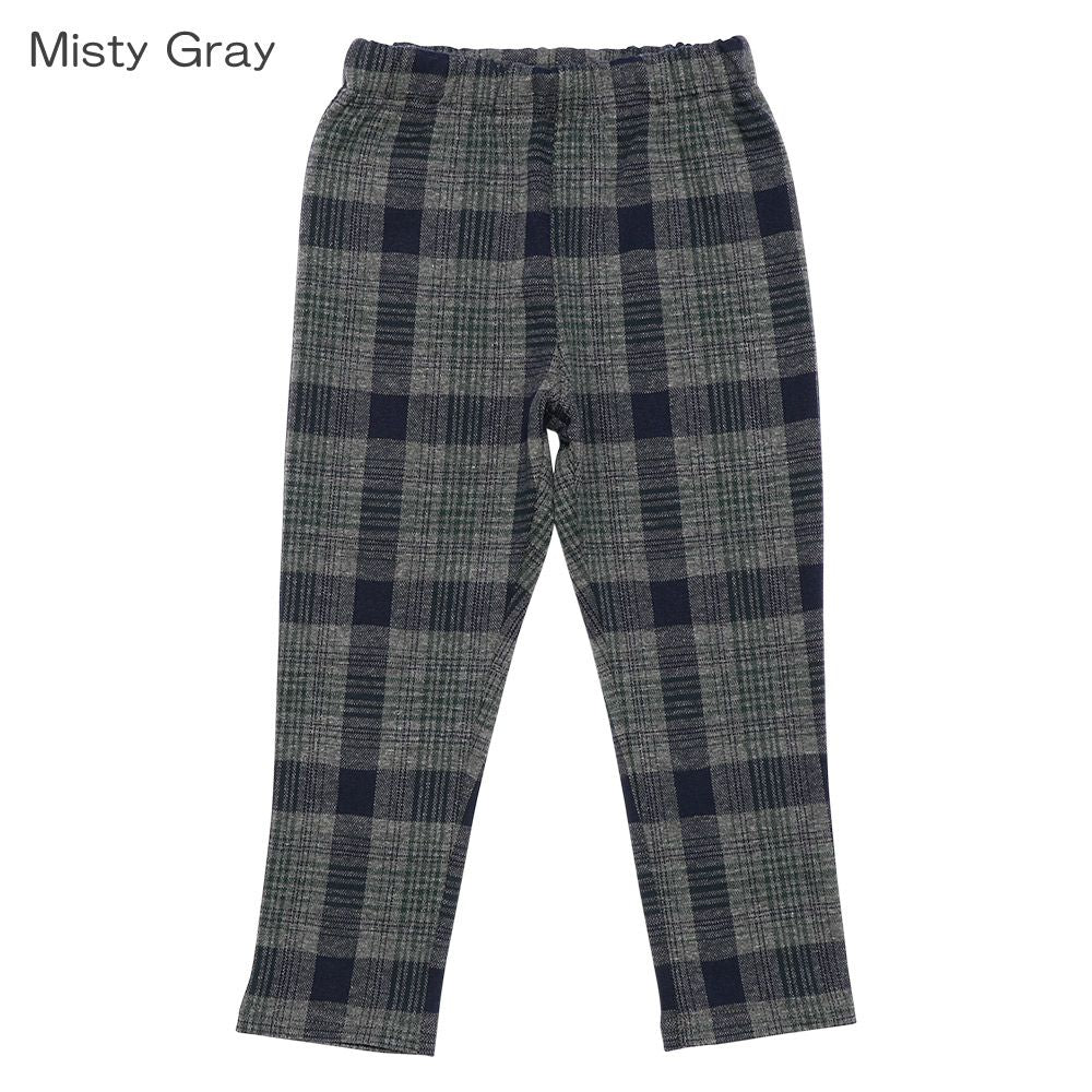 Check pattern 10 minutes length pants Misty Gray model image whole body