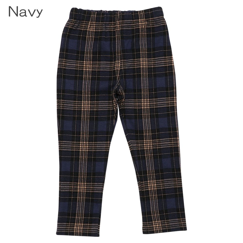 Check pattern 10 minutes length pants Navy model image 4