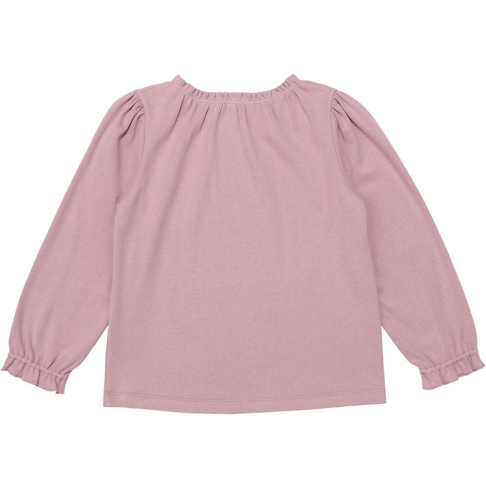Tea Cup & Sweets Logo Embroidery Sleeve Frill T -shirt Pink back