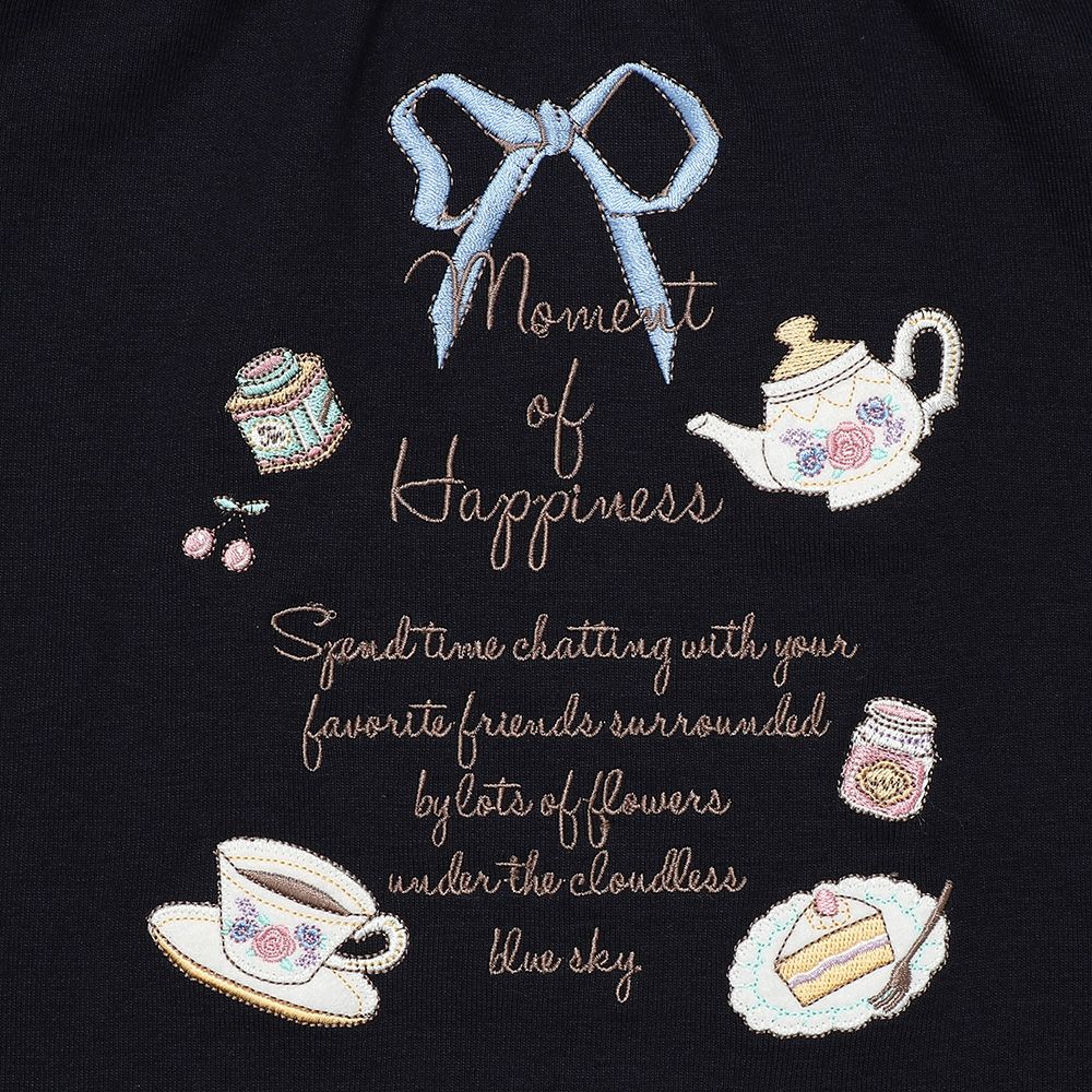 Tea Cup & Sweets Logo Embroidery Sleeve Frill T -shirt Navy Design point 1
