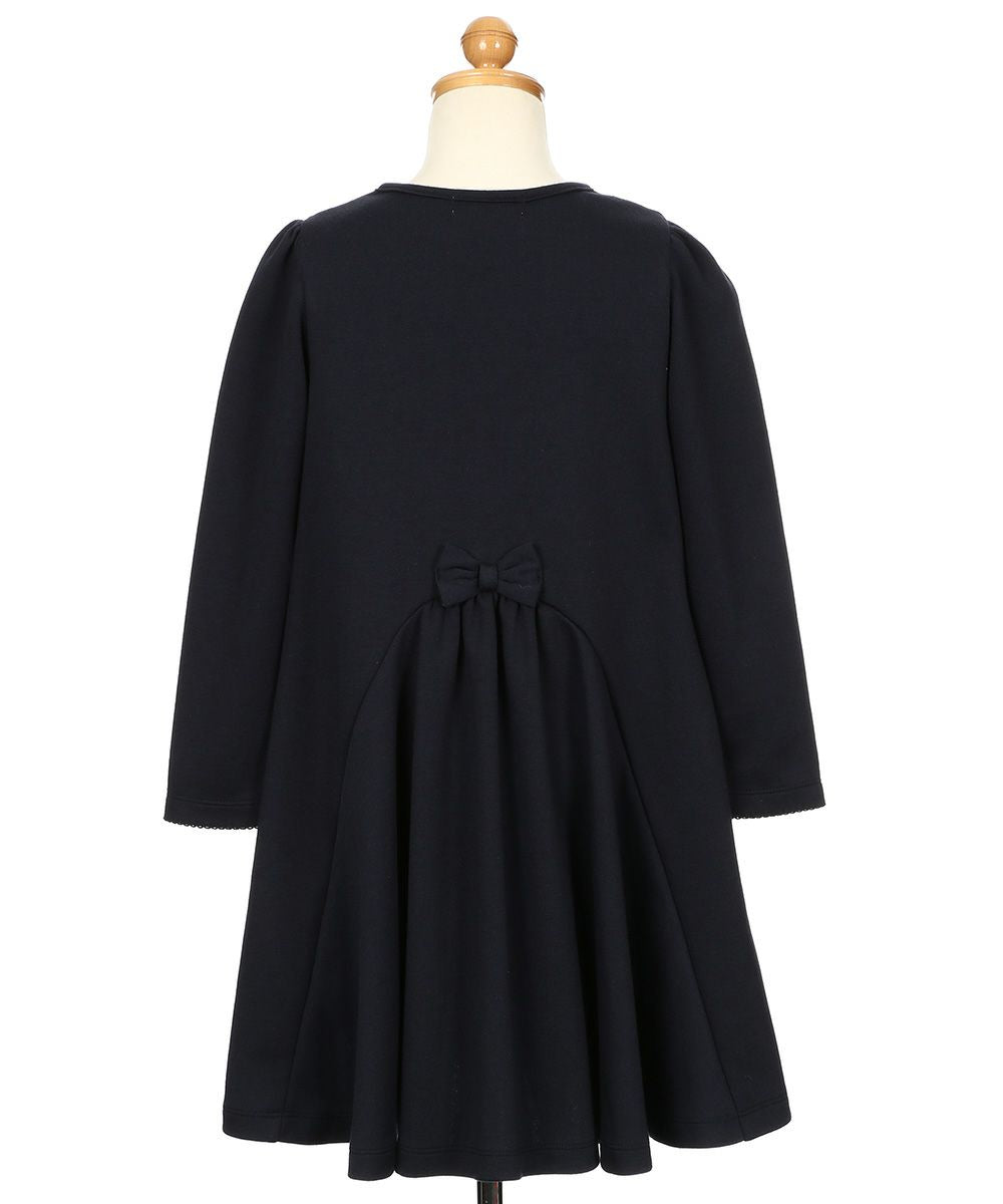 Flare dress with double knit note embroidery ribbon Navy torso
